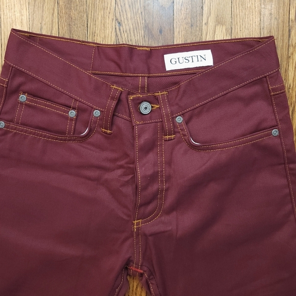 Gustin 594 Selvedge Twill Oxblood Denim Button Fly Skinny Jeans Size  27 × 34 - Picture 2 of 10